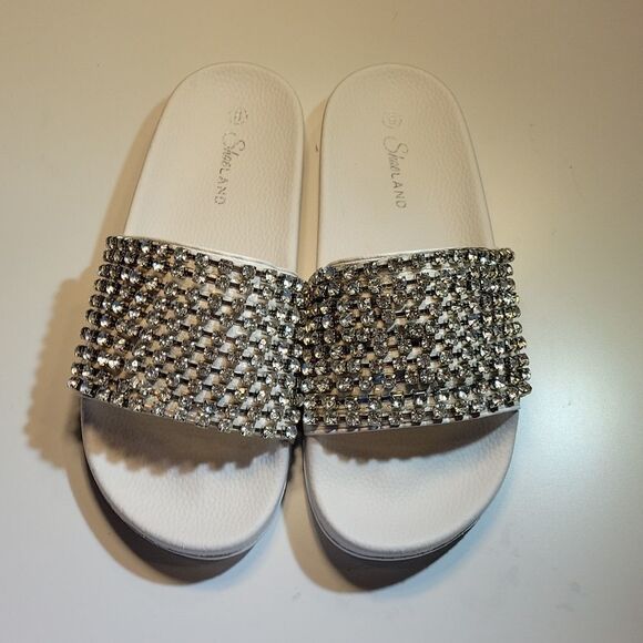 BRAND NEW SHOELAND CHEERFUL RHINESTONES EMBELLISHMENTS SLIDES SANDAL - Picture 2 of 15